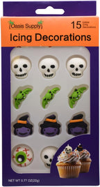 Halloween Edible Cake Decorations - Candy or Cupcake Topper - 15 Count Ghosts (Eyes, Skulls, Witches, Bats)