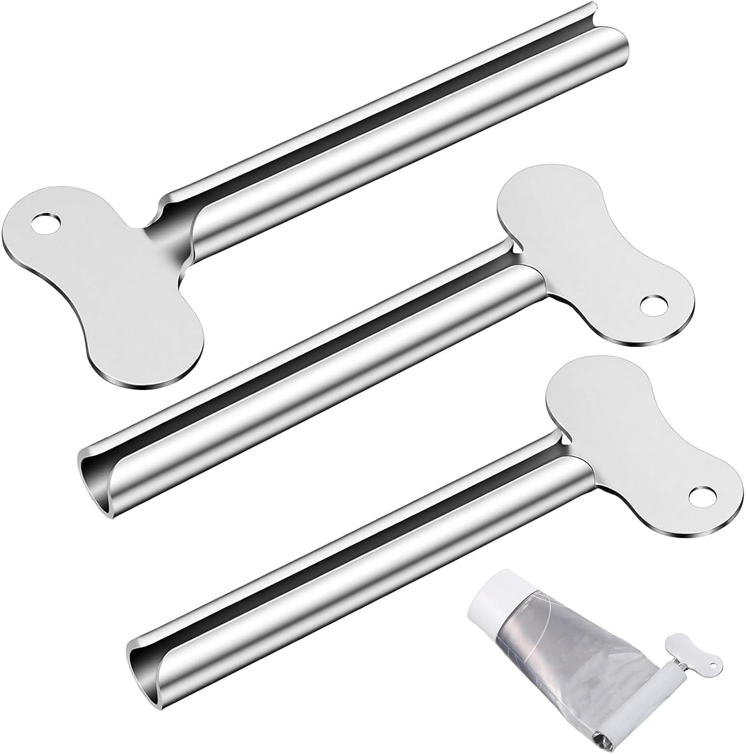 3 PCS Toothpaste Squeezer, Silver Stainless Steels Metal Tube Squeezer Keys Salon Toothpaste Tubes Squeezers Daily Living Tube Squeezing Aids Durable Processing for Paint, Cream, Cosmetic and Hair Dye