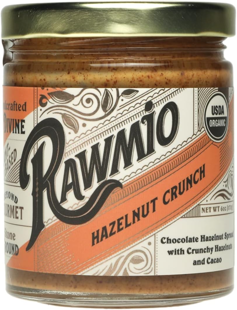 Rawmio Organic Hazelnut Crunch Spread, 6 oz. Jar, 6 Serving per Jar - Raw, Organic, Vegan, Gluten-Free