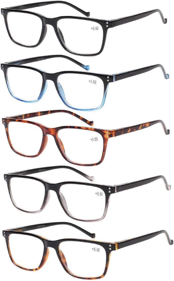 JOSCHOO 5 Pack Reading Glasses Men Women Spring Hinges Comfortable Glasses for Reading (5 Mix, 1.5)