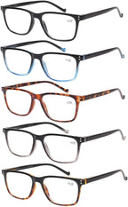 JOSCHOO 5 Pack Reading Glasses Men Women Spring Hinges Comfortable Glasses for Reading (5 Mix, 2.25)