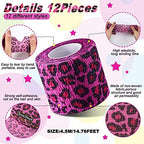 12 Pieces 2 Inch Self Adhesive Bandage Vet Non Woven Elastic Cohesive Bandage Tattoo Supplies Grip Tape Athletic Tape Gauze Wrap for Sports, Wrist, Ankle and Pet Wrap (Animal and Camouflage)