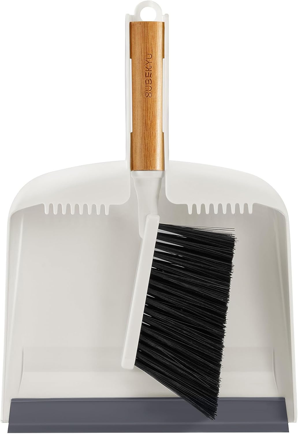 SUBEKYU Dustpan and Brush Set with Bamboo Handle, Hand Mini Broom and Dustpan Set, Small Broom and Dustpan Set for Kitchen/Desktops/Bedroom, White, 1 Set