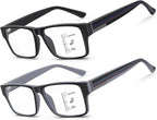SKYOAK Excellent TR90 Unbreakable Progressive Multifocus Reading Glasses for Men, Thick Frame Anti Blue Light/UV Readers, 2 PACK Quality Chunky Computer Glass No-Line Multifocal Eyeglasses C1, +2.0x