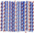 ALINK American Flag Red Blue White Paper Straws, 100 Straws for Memorial Day /4th of July, Super Bowl, Patriotic Party, Americana Themed Party Celebration