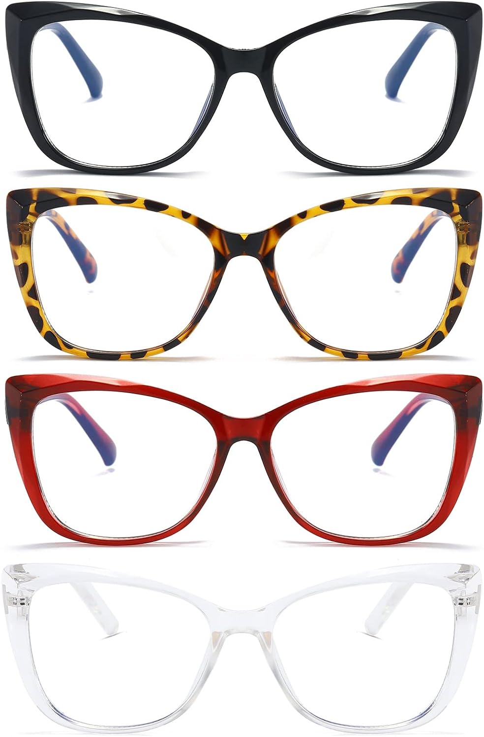Reading Glasses for Women 4 Pack Cat Eye Oversized Blue Light Blocking Glasses +1.5