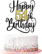 happy 54th birthday cake topper,54 birthday party cake decorations Black and gold flashes