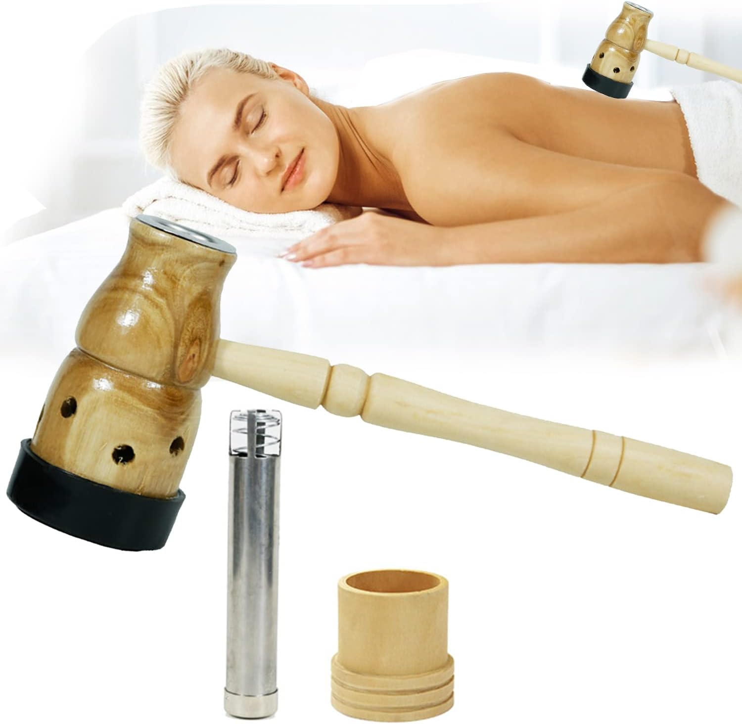 Barelove Moxa Stick Burner Holder, 葫芦灸 艾灸 Wooden Moxa Strips Mugwort Moxibustion Keeper Box Acupoint Massage Treatment Tool, Portable Moxa Healing Box Set