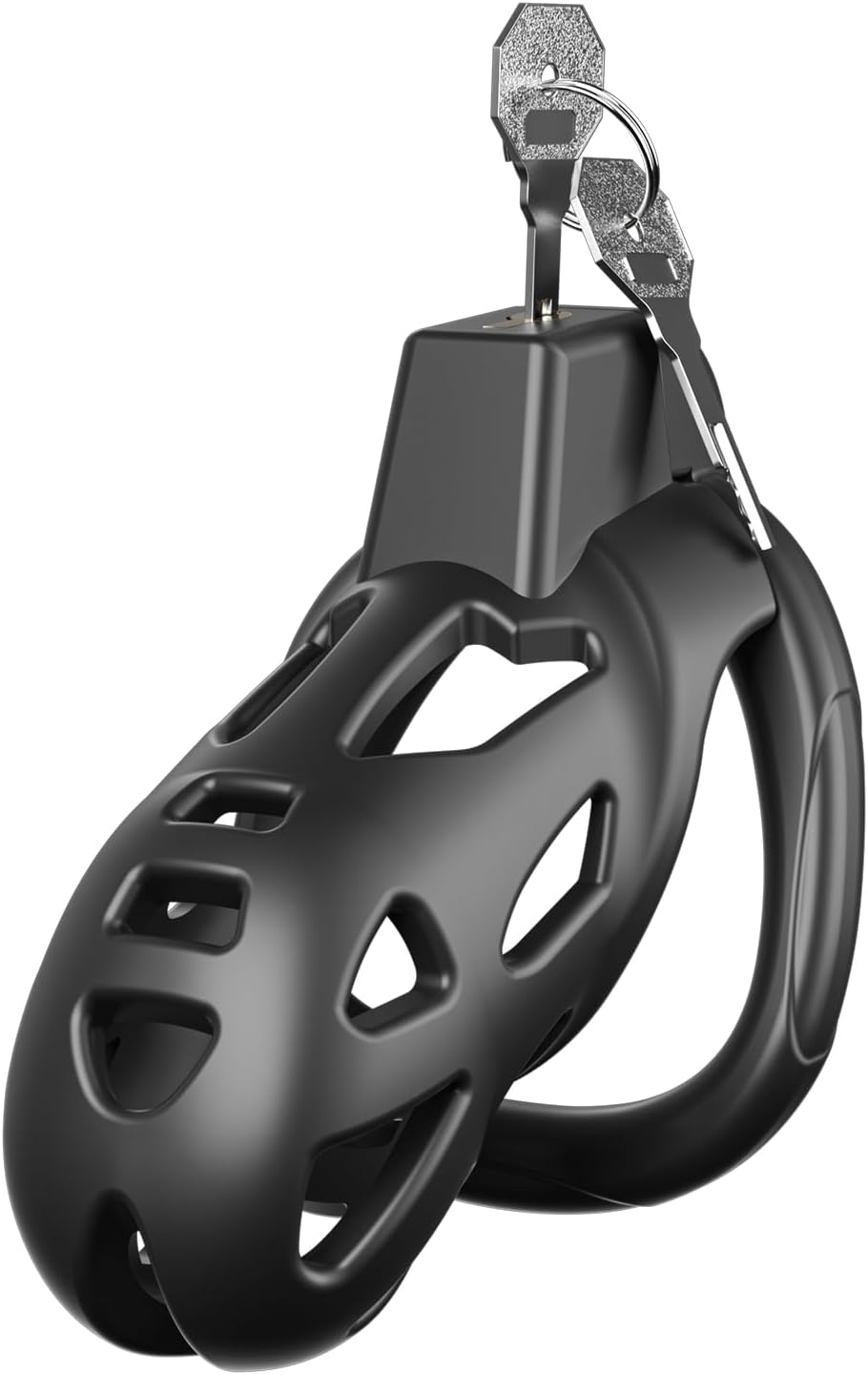 Male Chastity Cage with 5 Size Rings, Lightweight Breathable Chastity Device with Invisible Lock, Comfortable Fit with Ventilated Design & Urination Hole (L,Black)