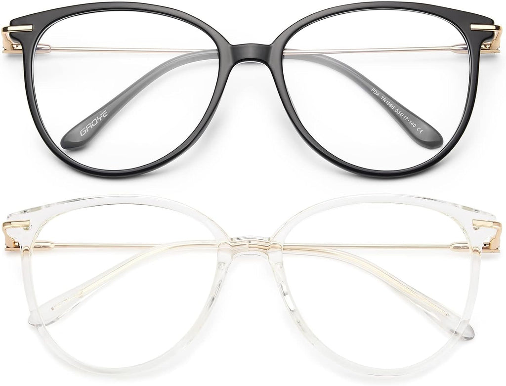 Gaoye Blue Light Blocking Glasses Women/Men, Fashion Cat Eye Fake Eyeglasses UV Ray Filter Computer Gaming Glasses (Black+Transparent)