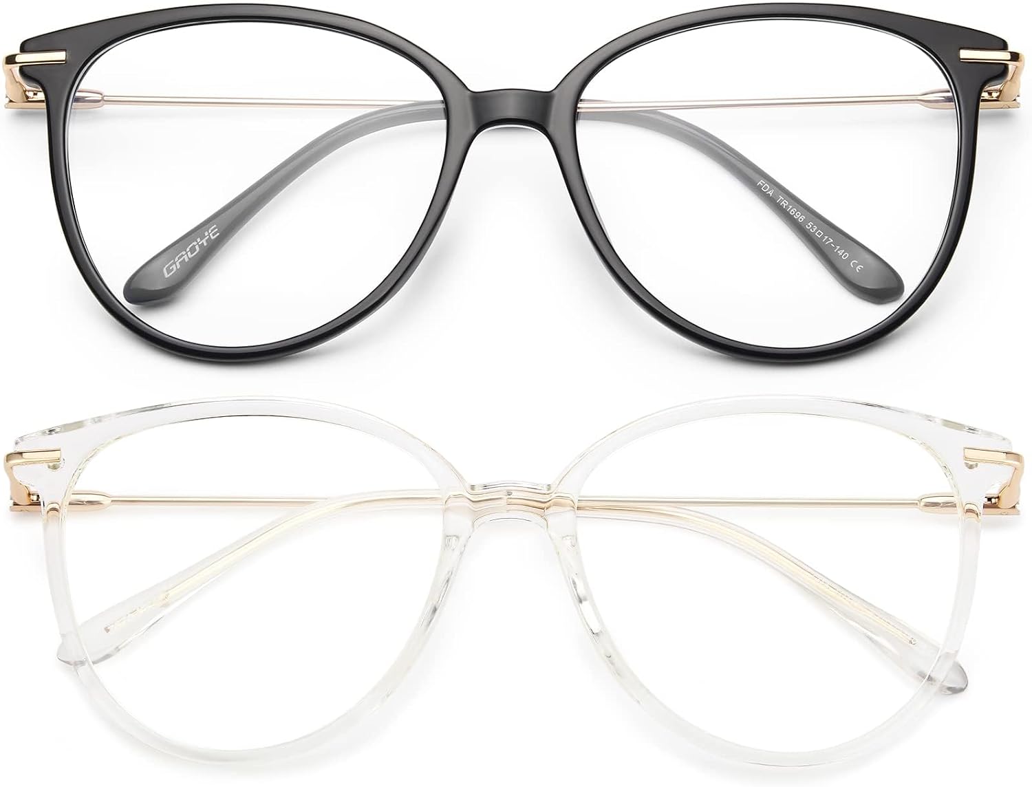 Gaoye Blue Light Blocking Glasses Women/Men, Fashion Cat Eye Fake Eyeglasses UV Ray Filter Computer Gaming Glasses (Black+Transparent)