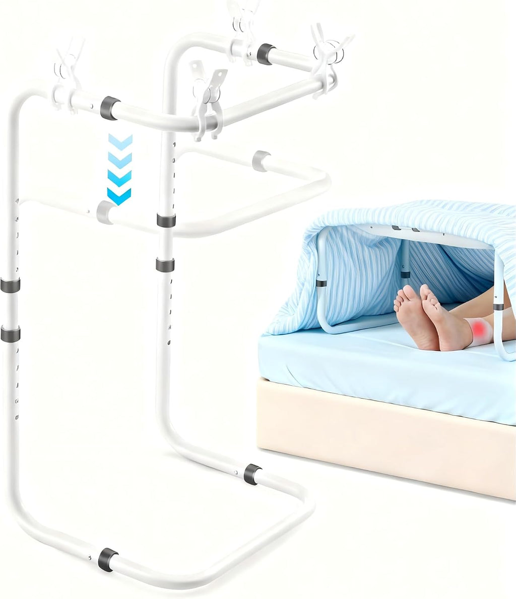 Adjustable Blanket Lifter for Feet with 4 Clips – Bed Cradle to Keep Blanket Off Your Legs, Universal Blanket Lifters for Foot of Bed, Height Adjustable Blanket Support Frame for Comfort & Recovery