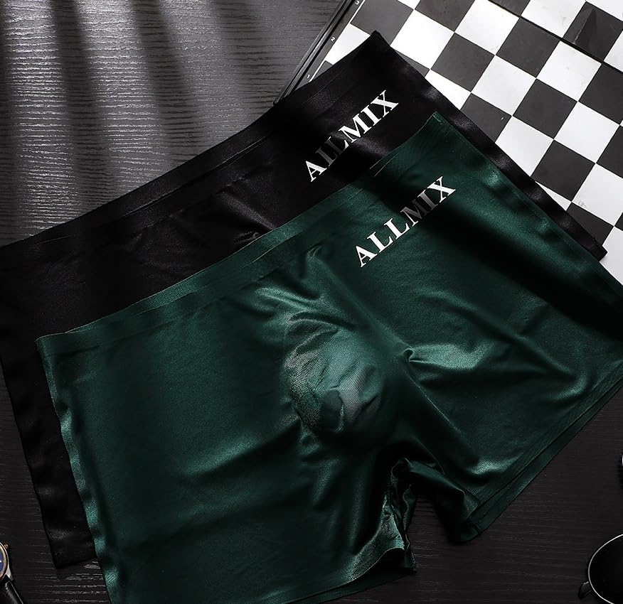 Men's Ice Silk Boxer Briefs, 3D Pouch, Sexy Semi - Transparent, ALLMIX Letter, Thin Underwear