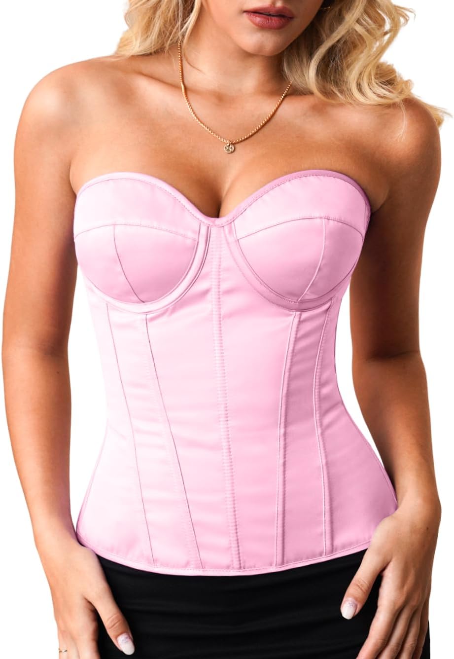 Women's Lustrous Satin Corset, Underwire Padded Lace-Up Boned Shapewear for Elegant Glam Outfits (S-5XL)