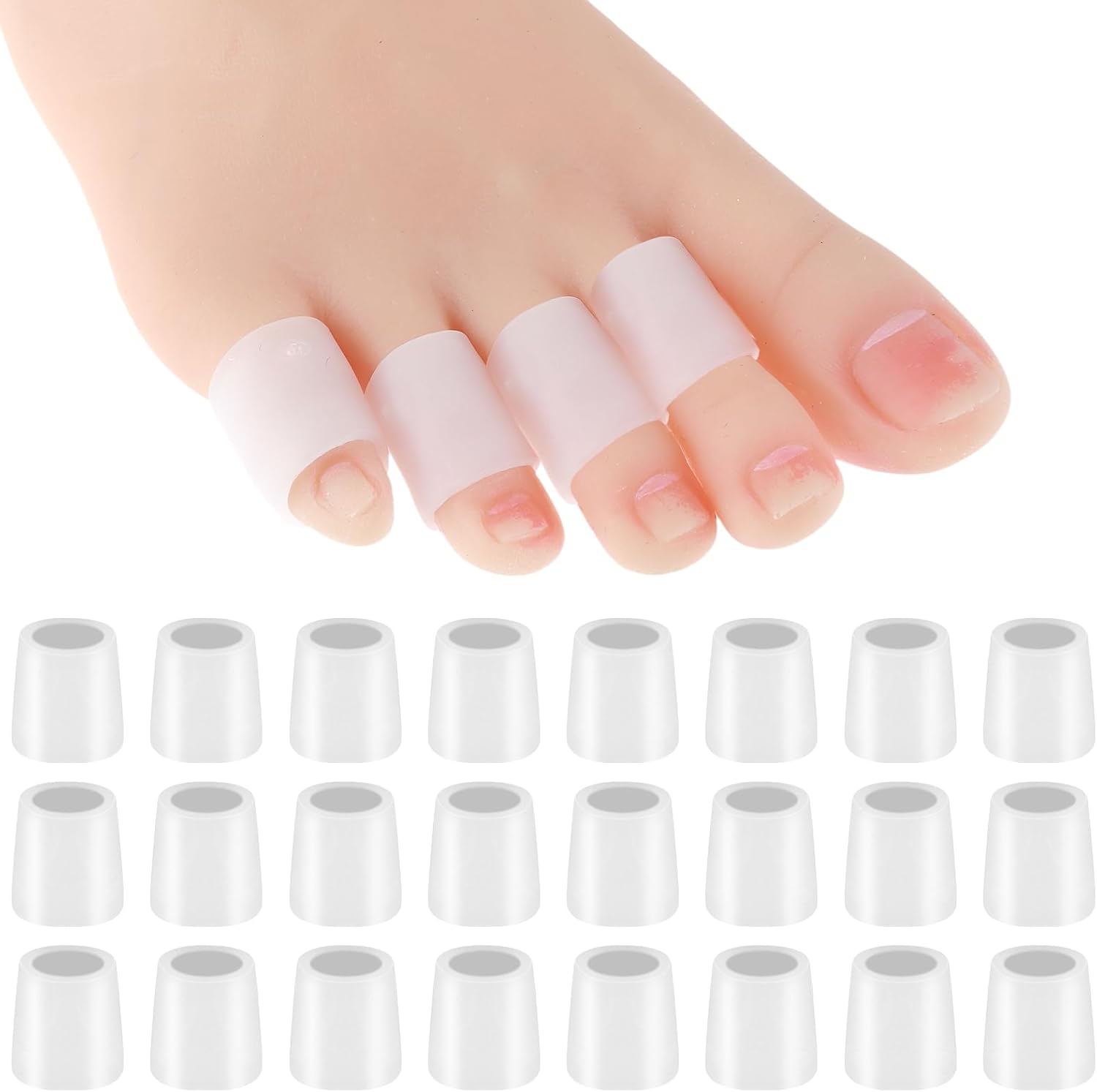 Gjinxi Silicone Toe Sleeves, 24 Pcs Soft Gel Protector Toe Cushions Cuttable Pinky Toe Sleeves Protectors Corn Protectors Pain Relief Toe Tube Pads for Hammer Toe Stubbed Toe Corns Calluses Protect