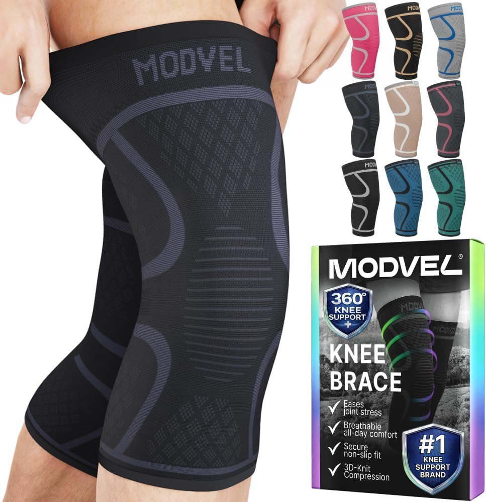 Modvel 2 Pack Knee Brace for Women & Men - Workout Knees Compression Sleeve for Knee Pain Relief Joint Support for ACL, Arthritis, Meniscus Tear Knees Brace for Sports, Rodilleras para Gym Fitness