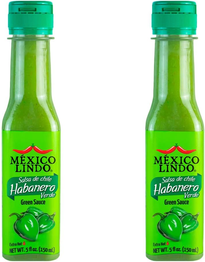 Mexico Lindo Green Habanero Hot Sauce | Real Green Habanero Chili Pepper | Enjoy with Mexican Food, Seafood & Pasta | 5 Fl Oz Bottles (Pack of 2)