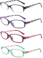 4 Pack Reading Glasses Blue Light Blocking,Fashion Ladies Spring Hinge Readers with Pattern Print,Anti Glare UV Eyeglasses for Women 0.75