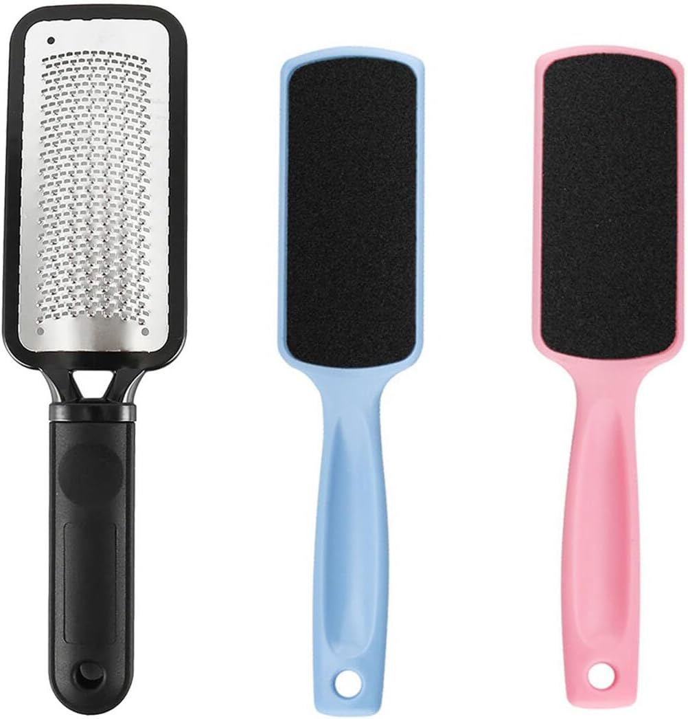 Foot Files Rasp Pedicure Double Sided Stainless Steel Feet Scrubber Health Care for Dead Skin Cuticle Callus Remover Feet Heel Cleaner Tool Kit 3pcs