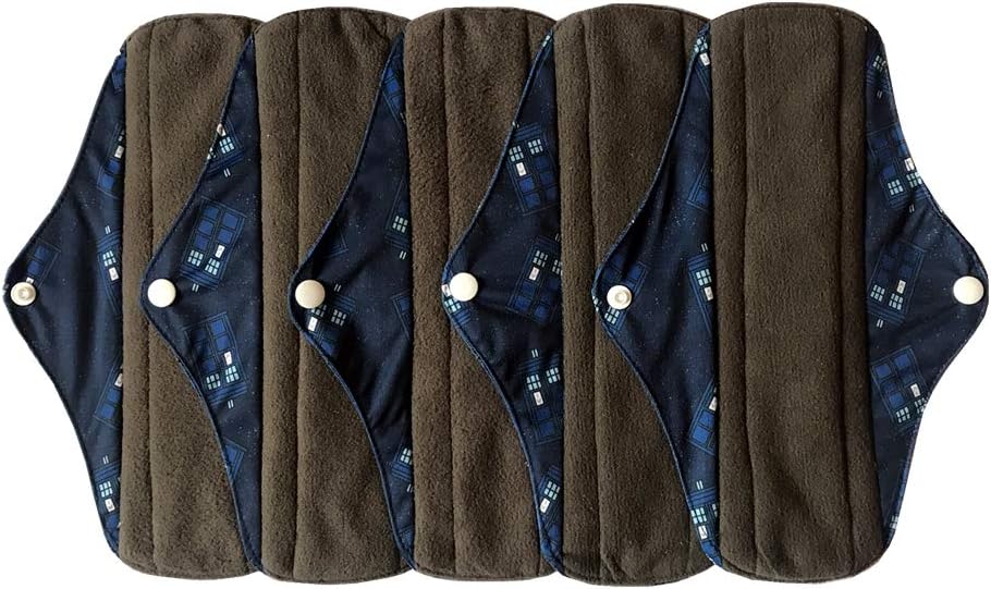 MUMBABY 5 Pieces 10 Inch (25.4cm) Regular Charcoal Bamboo Mama Cloth/Menstrual Pads/Reusable Sanitary Pads (Windows, Medium)