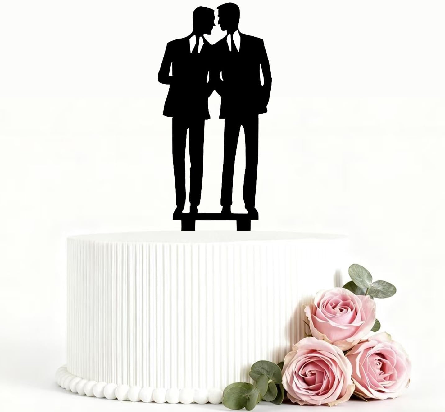 Mr & Mr Gay Weddig Cake Topper Black Acrylic Wedding Decoration Aniversary Party Engagement Gift for Gay Couple, Men Anniversary