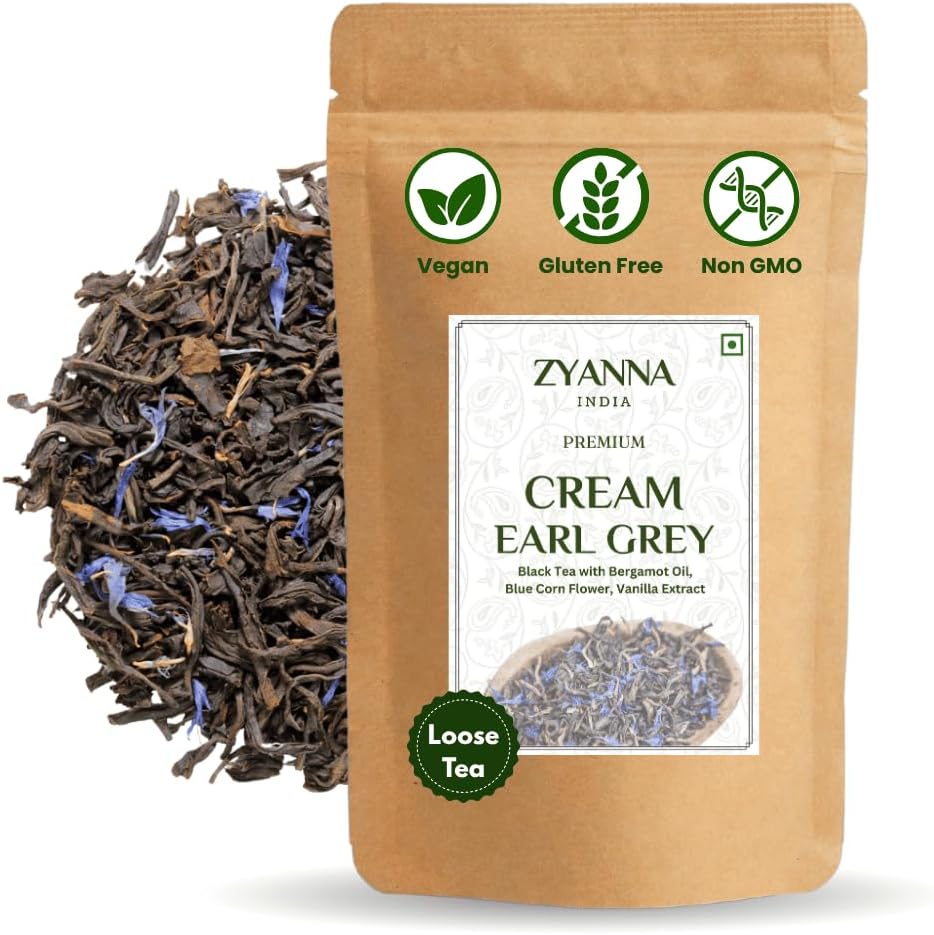 Zyanna Cream Earl Grey Black Tea | Premium Black Tea (3.53 Ounce Bag /50 cups) Citrus Bergamot Oil, Vanilla Flavor | Natural Caffeine | Smooth Lady Crème Aromatic Loose Leaf Bags - Hot Iced Kombucha