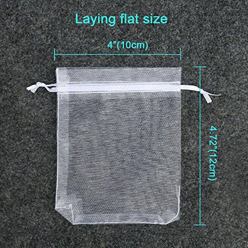 Hopttreely 100PCS Premium Sheer Organza Bags, White Wedding Favor Bags with Drawstring, 4x4.72 Jewelry Gift Bags for Party, Jewelry, Christmas, Festival, Bathroom Soaps, Makeup Organza Favor Bags Easter Gifts