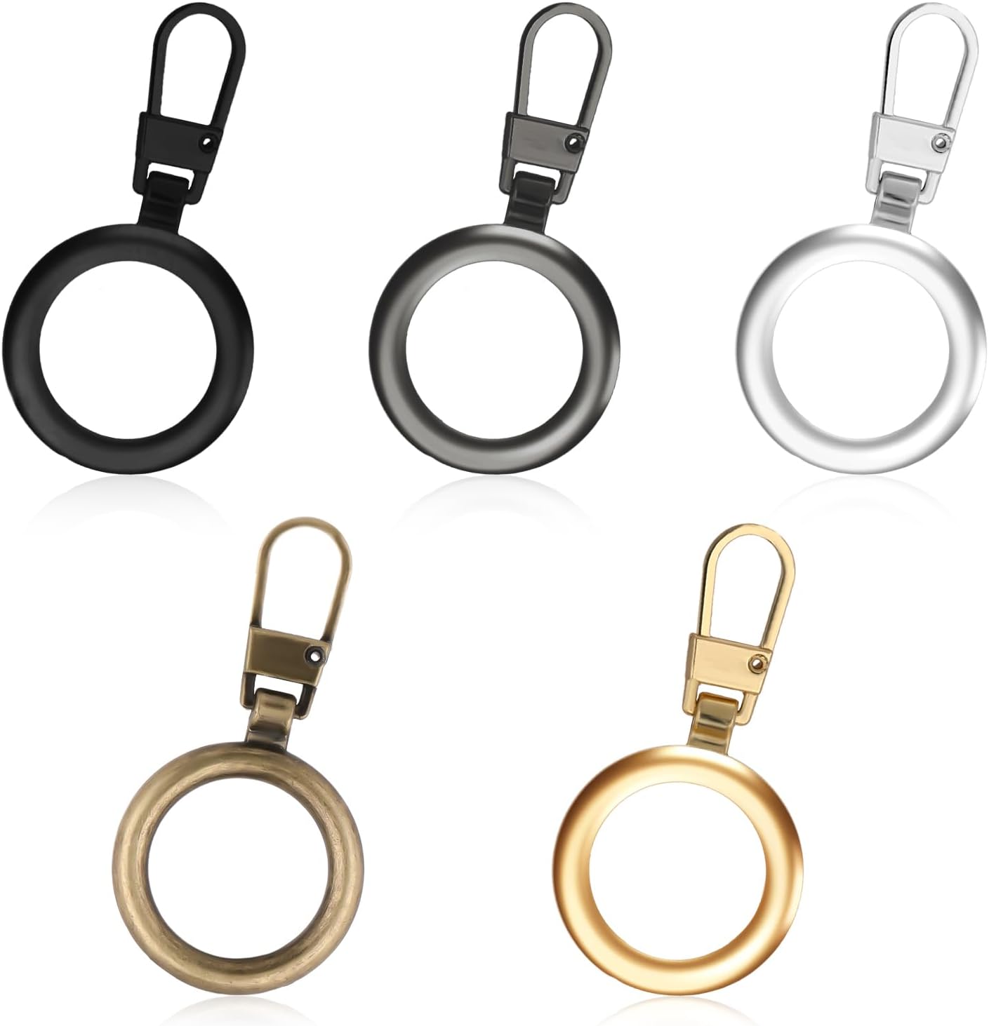 5PCS Round Zipper Pulls Replacement - Detachable Slider for Small Hole Zippers, 5 Colors for Jacket Coat Luggage Backpack Handbags Purse