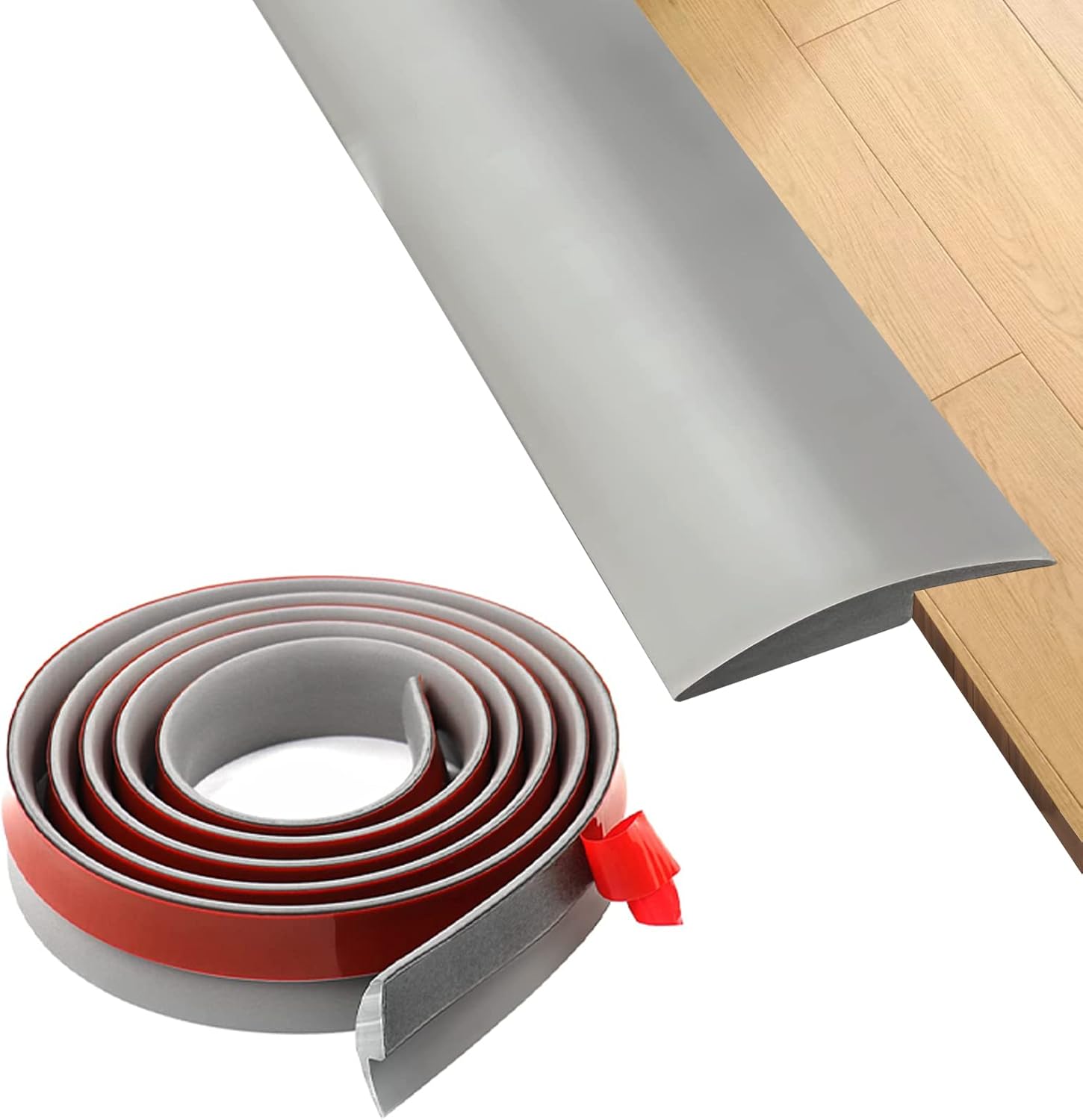 Floor Rubber Transition Strip Self Adhesive Carpet to Tile Transition Strip Edging Trim Strip for Threshold Transitions with a Height Less Than 5 mm/0.2in (Grey, 16.4FT)