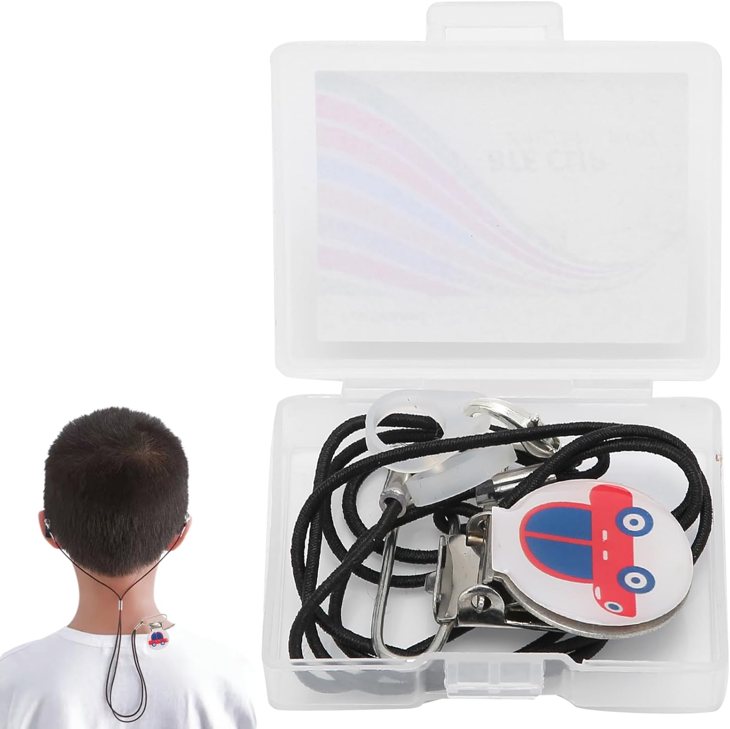 Hearing Aids Clip Holder, Portable Pattern Hanging Rope Straps Antilost Hearing Aid Lanyard Retainer Fixing Tail BTE Protector with Storage Box for Adults Seniors & Kids