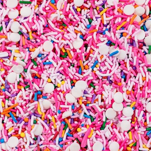 Fancy Sprinkles Pink Pinata Sprinkles, Real Sugar, For Ice Cream, Cookies, Cakes, Cupcakes, Dessert Decorating, Pink & Rainbow Sprinkles 1 Pack (0.5c)