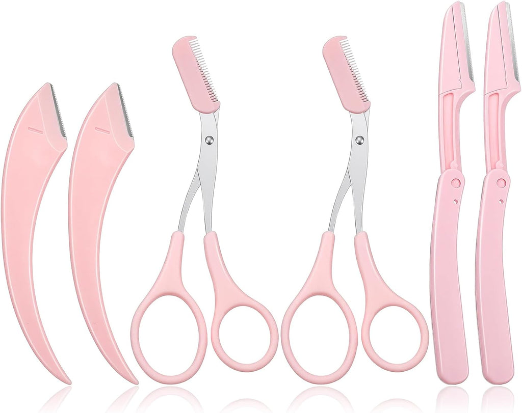 6Pcs Eyebrows Scissors, Pink Eyebrow Trimmers, Eye Brow Scissors for Women with Comb, New Eyebrow Sissor Trimmer for Women Girl