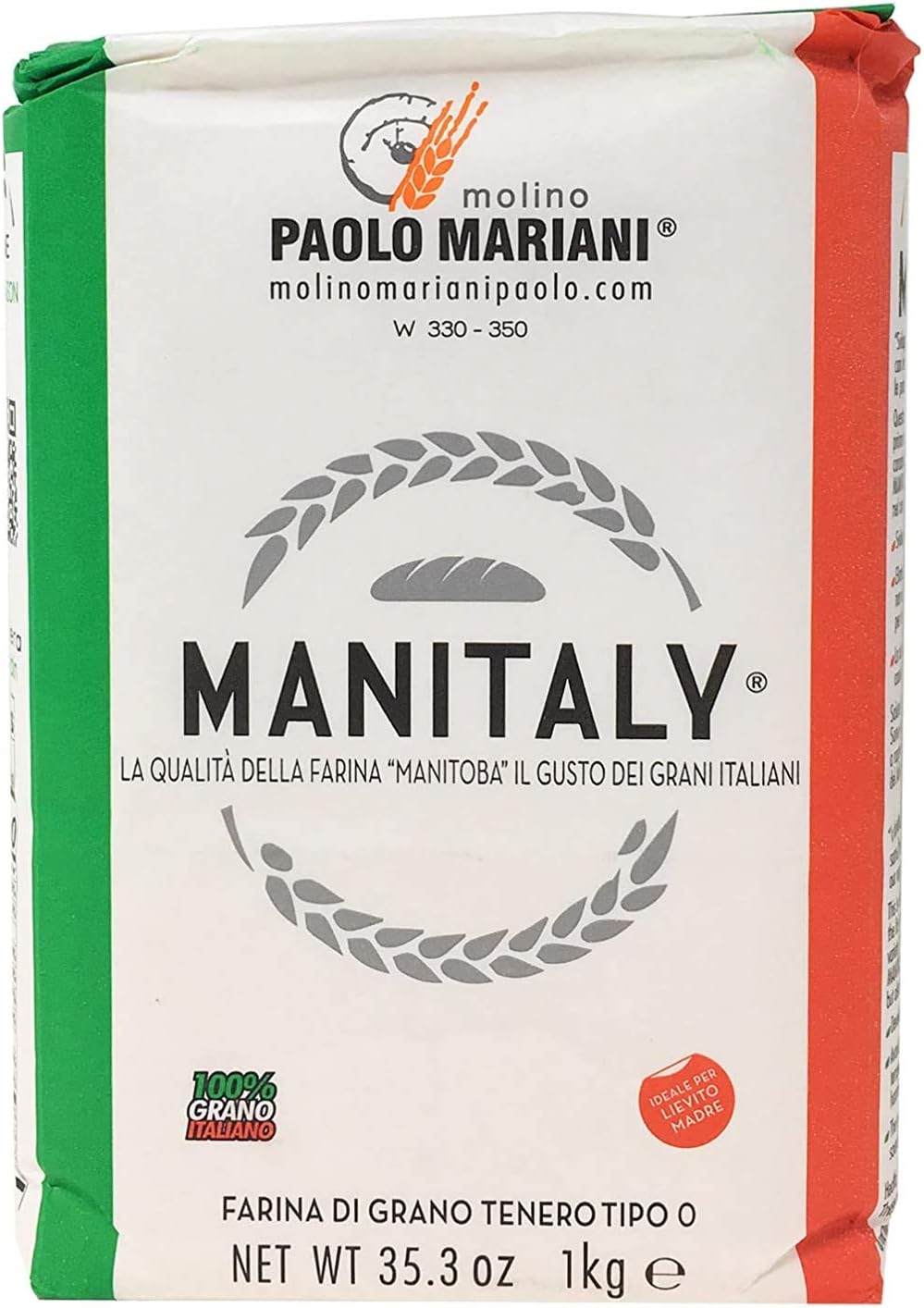 Molino Paolo Mariani. Manitaly Manitoba Type ‘0’ Flour. Made with 100% Italian Wheat. 1 kg (2.2lb). Pack of 2.