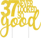 37 Never Looked So Good Cake Toppers Gold Glitter, Happy 37th Birthday Cake Decorations Cheers to 37 Years Party Decor, Thirty-seven Year Old Theme Birthday Anniversary Party Supplies