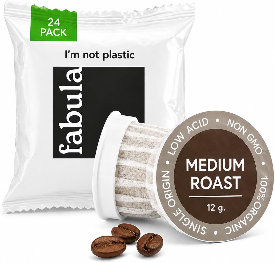 Fabula USDA Organic Coffee Pods for Keurig, Keurig 2 Machines, Medium Roast, Low Acid Coffee K-Cups, 24 Ct, Single Origin - Mold Free - Fair Trade - Non-GMO Kcups, Compostable, Biodegradable