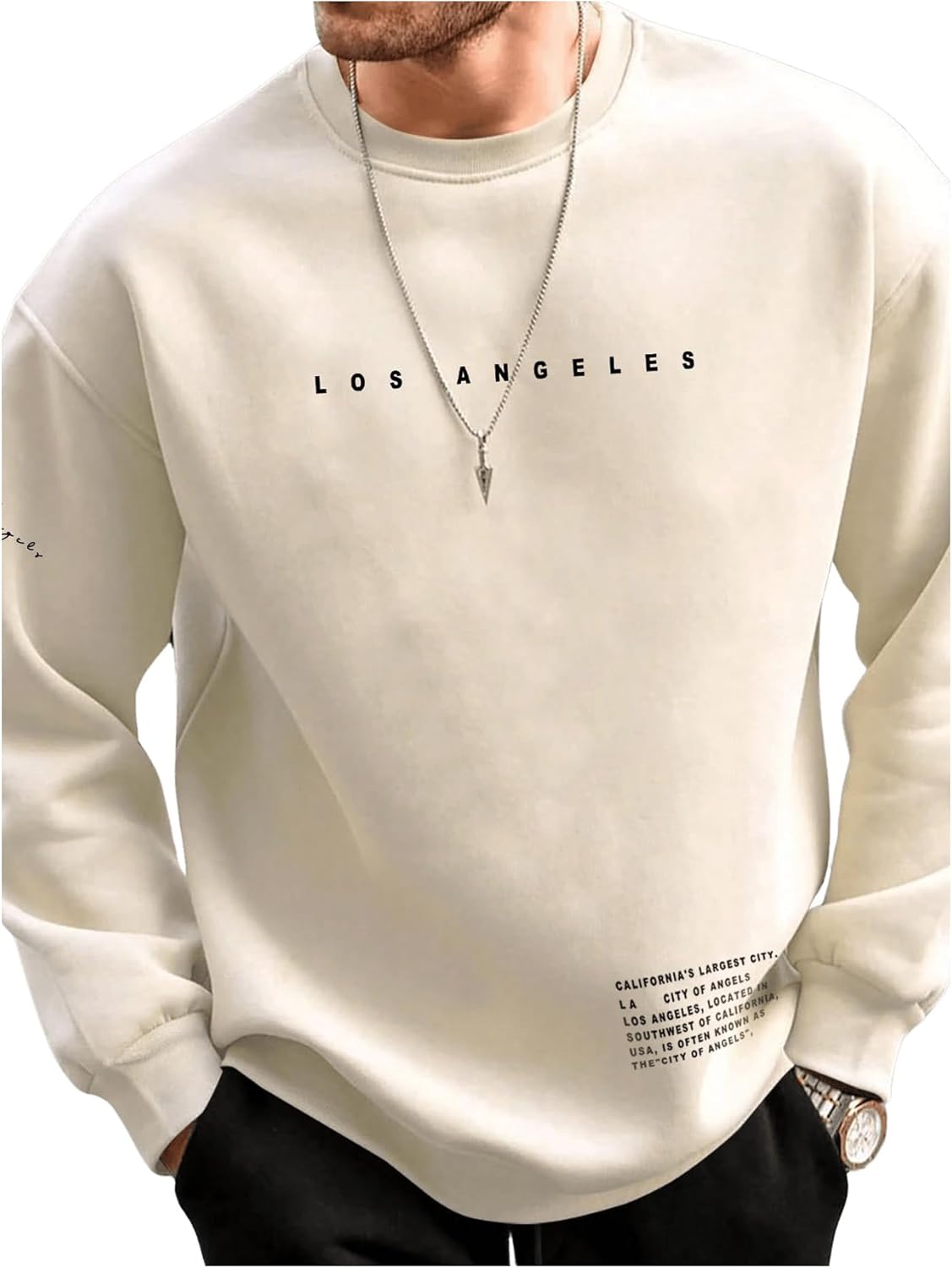 GORGLITTER Men's Crewneck Sweatshirt Letter Graphic Oversized Long Sleeve Drop Shoulder Fall Casual Pullover Top