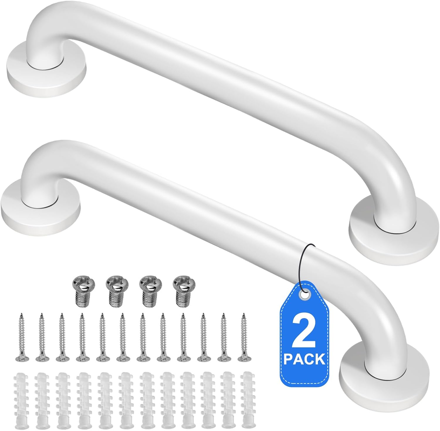 2 Pack Shower Grab Bar, Stainless Steel Bathroom Grab Bar, Shower Handle, Bath Handle, Grab Bars for Handicap Elderly Seniors Bathroom Safety Grab Bar (18 Inch，White)