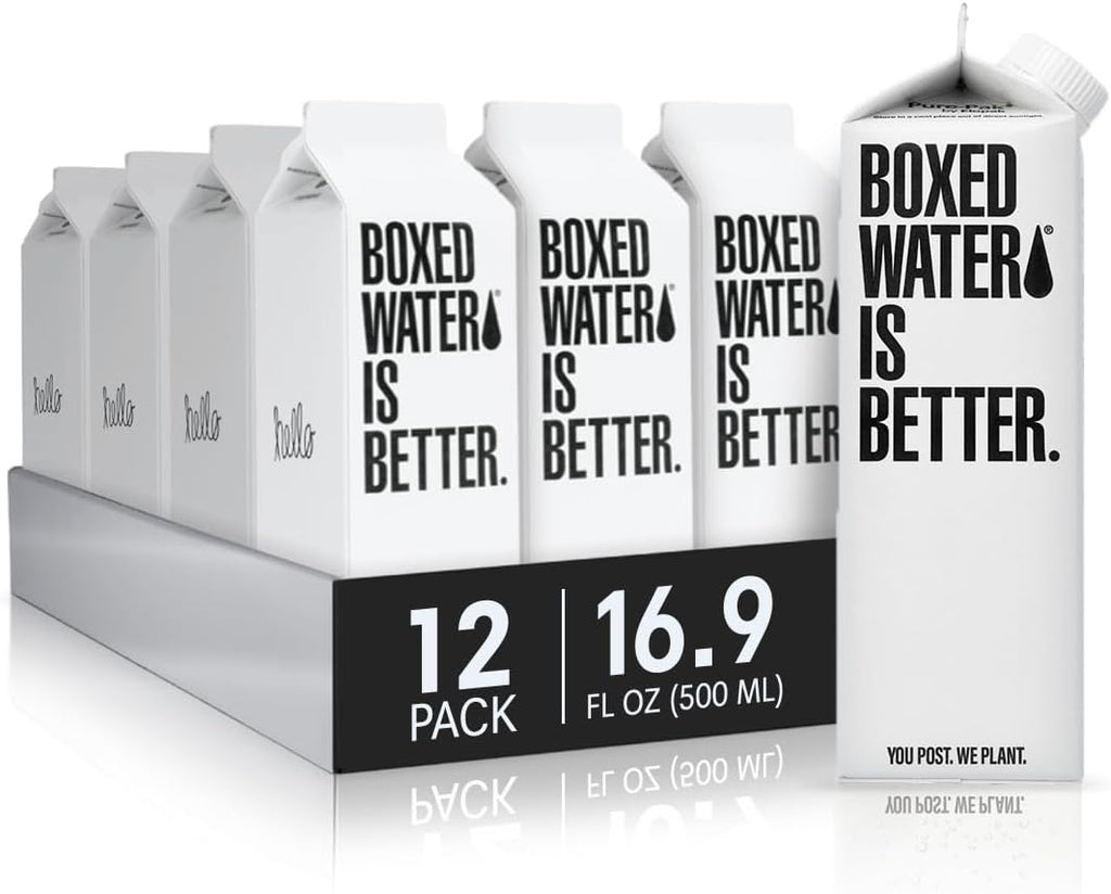 Boxed Water 16.9 oz. (12 Pack) – Purified Drinking Water in Plant-Based Cartons – BPA-Free, Refillable, Reusable – More Sustainable than Premium Plastic Bottles