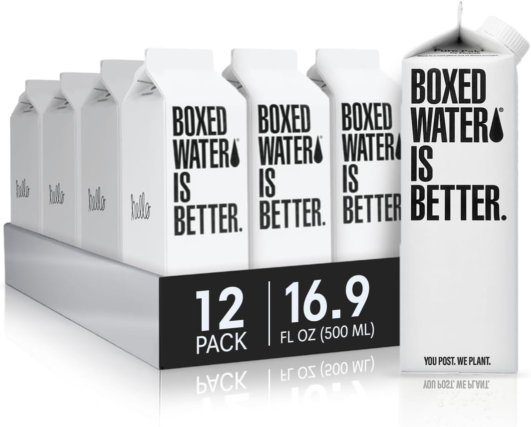 Boxed Water 16.9 oz. (12 Pack) – Purified Drinking Water in Plant-Based Cartons – BPA-Free, Refillable, Reusable – More Sustainable than Premium Plastic Bottles