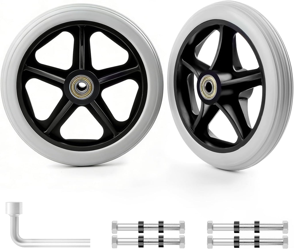 2Pcs 6 Inch Solid Wheelchair Replacement Wheels Rubber Material for Walkers, Rollators, Wheelchairs Accessories, Anti-Slip and Durable ABS Wheel Hub Walker Accessories Wheels(Grey)