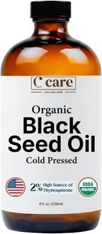 Black Seed Oil Organic Cold Pressed Unrefined Glass Bottle | USDA Certified Organic Black Cumin Seed Oil | High Thymoquinone Omega 3 6 9 | For Immune Support, Joints, Digestion, Hair & Skin | 8 Fl oz