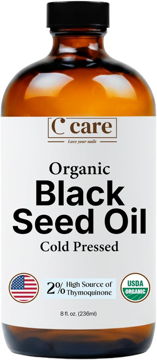 Black Seed Oil Organic Cold Pressed Unrefined Glass Bottle | USDA Certified Organic Black Cumin Seed Oil | High Thymoquinone Omega 3 6 9 | For Immune Support, Joints, Digestion, Hair & Skin | 8 Fl oz