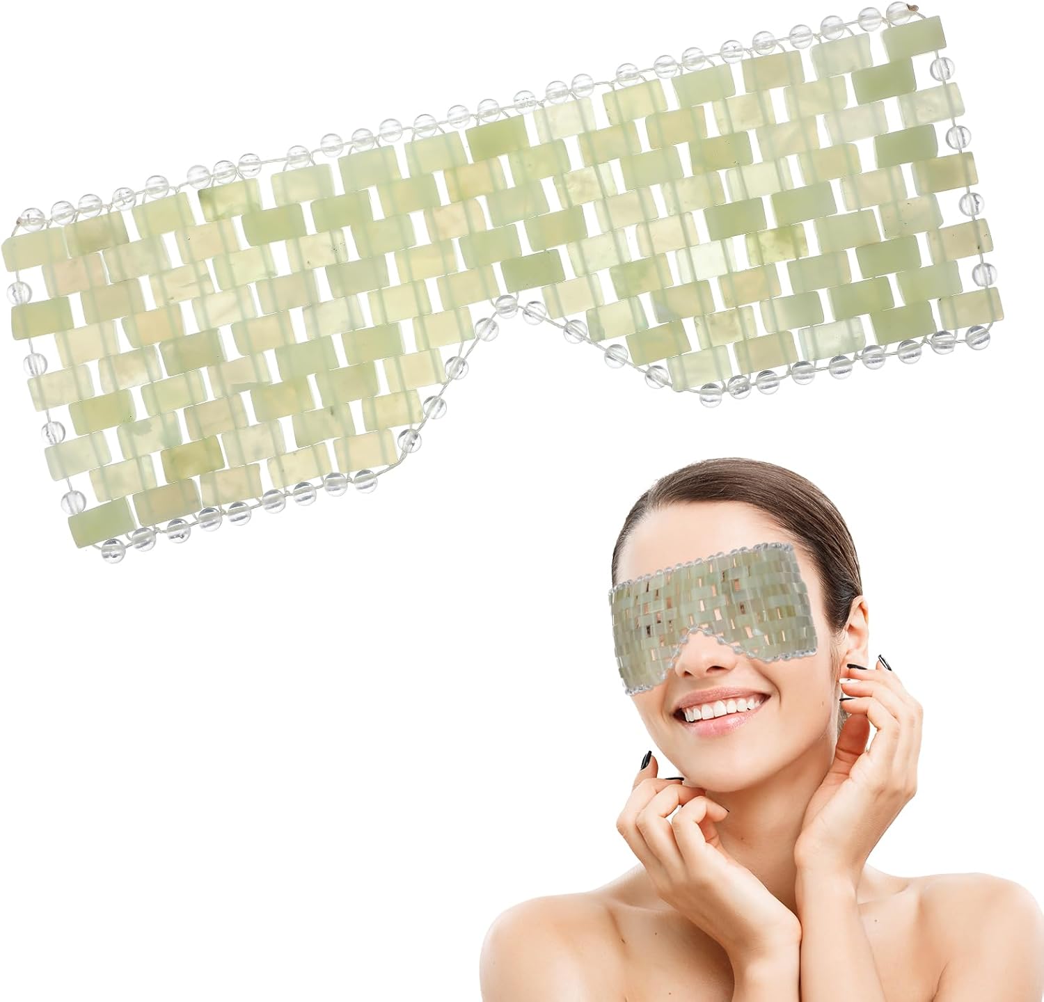 Jade Eye Mask Green Jade Stone Large Facial Cooling Mask Weighted Eye Sleeping Relief Cover for Hot & Cold Therapy to Reduce Wrinkles Headache Migraine Puffiness Migraines Anti-Aging Therapy