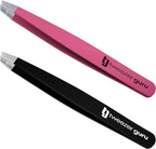2-Pack Slant Tip Stainless Steel Tweezers for Eyebrows - Professional Precision Tweezing for Facial Hair