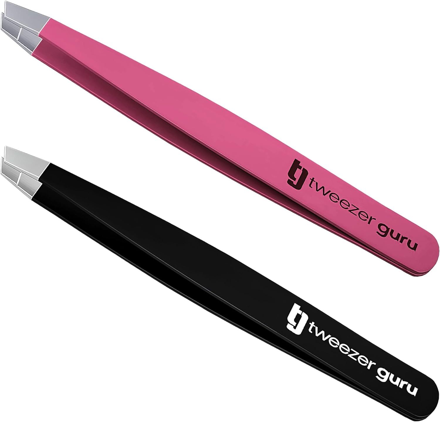 2-Pack Slant Tip Stainless Steel Tweezers for Eyebrows - Professional Precision Tweezing for Facial Hair