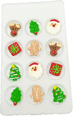 Homipooty 12 Pcs Christmas Icing Cake Decorations-Gingerbread Man, Santa Face, Trees,Deer Head,& Christmas leaves Edible Candy Sprinkles DIY for Cake Decorating, Cupcake Toppers,Ice Cream.