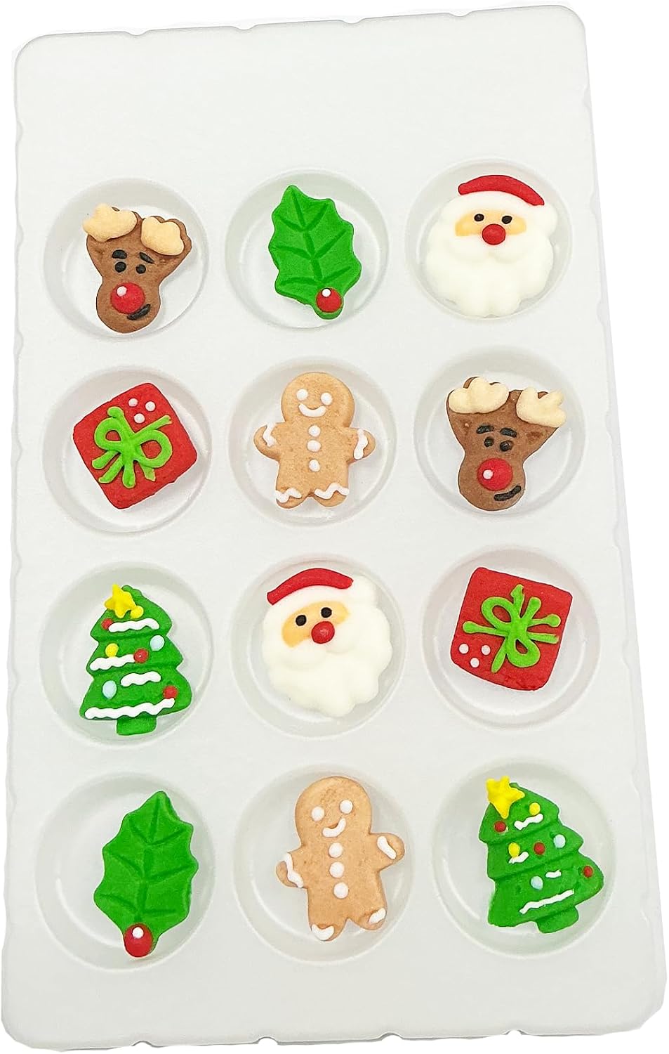 Homipooty 12 Pcs Christmas Icing Cake Decorations-Gingerbread Man, Santa Face, Trees,Deer Head,& Christmas leaves Edible Candy Sprinkles DIY for Cake Decorating, Cupcake Toppers,Ice Cream.