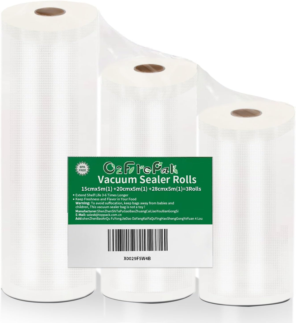 O2frepak 3Pack 6"x16.5'(1Roll) and 8"x16.5'(1Roll) and 11"x16.5' (1Roll) Vacuum Sealer Bags Rolls with BPA Free,Heavy Duty Vacuum Sealer Storage Bags Rolls,Cut to Size Roll,Great for Sous Vide Cooking