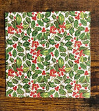 IHR Ideal Home Range Cocktail Napkins Disposable 3-Ply Paper Party Napkin Pack, 5" x 5", Holly, 20-Count