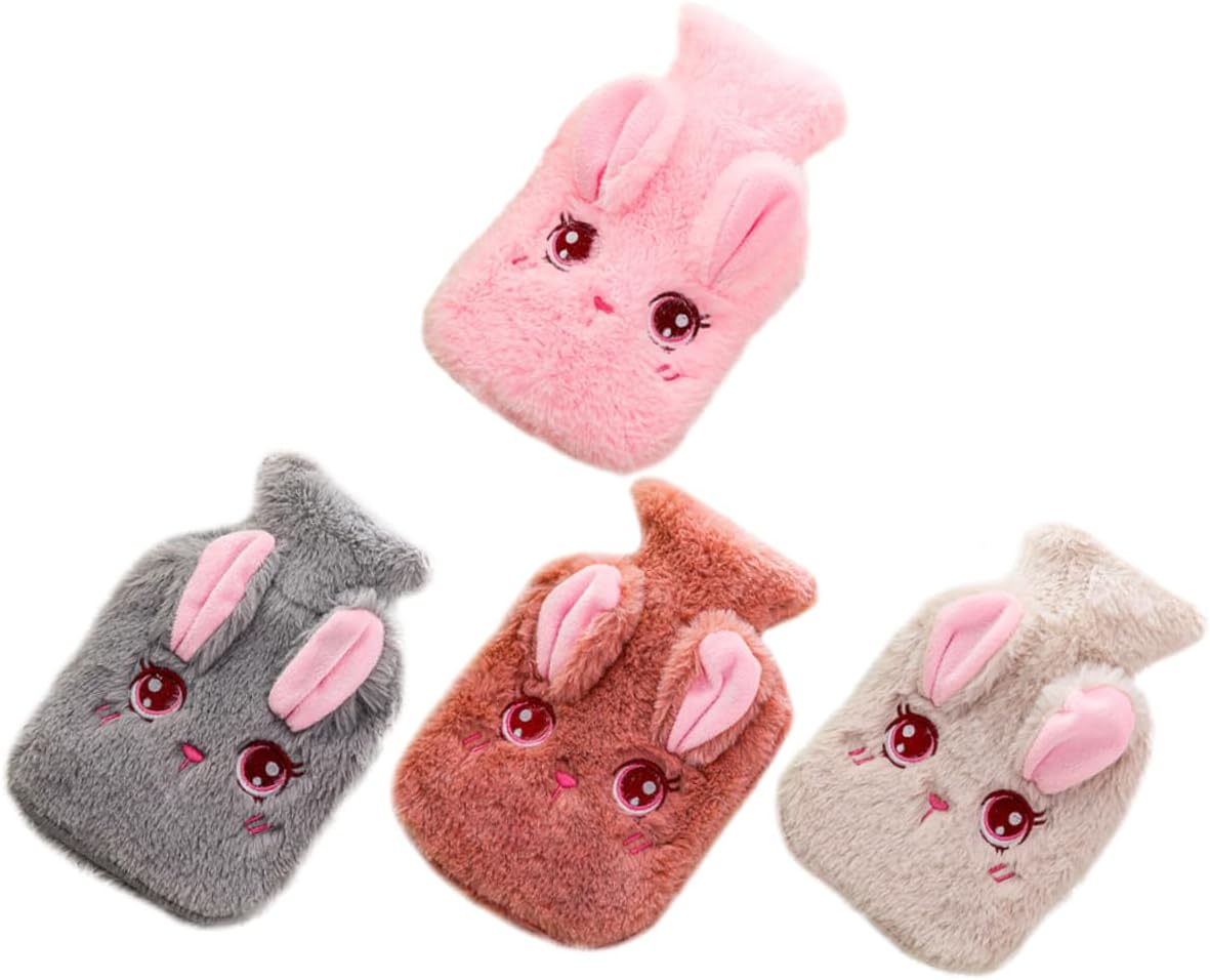4Pcs Plush Hot Water Bags Cute Cartoon Warm Water Bottles for Hand and Detachable Design for Menstrual Cramps and Comfort